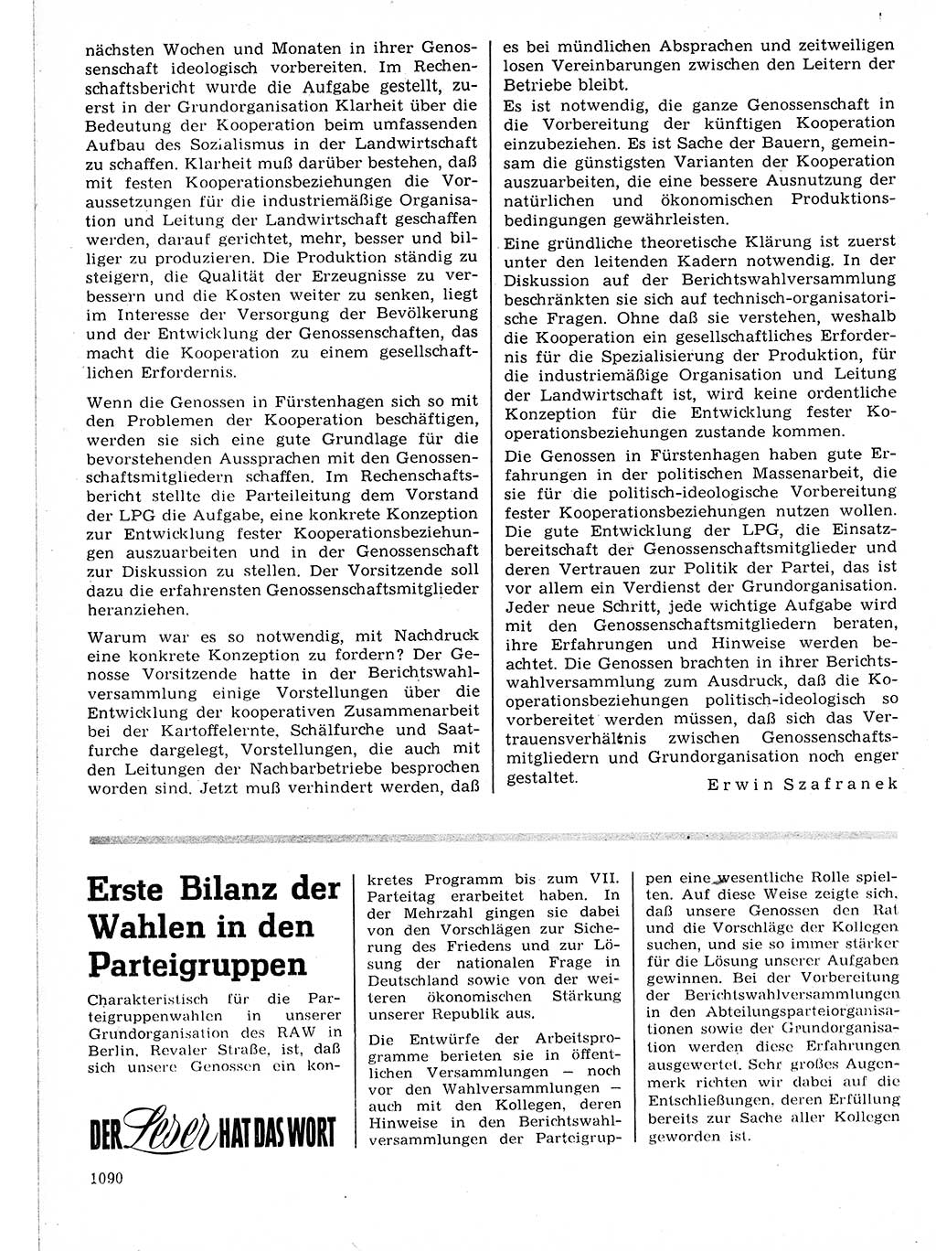 Neuer Weg (NW), Organ des Zentralkomitees (ZK) der SED (Sozialistische Einheitspartei Deutschlands) für Fragen des Parteilebens, 21. Jahrgang [Deutsche Demokratische Republik (DDR)] 1966, Seite 1090 (NW ZK SED DDR 1966, S. 1090)