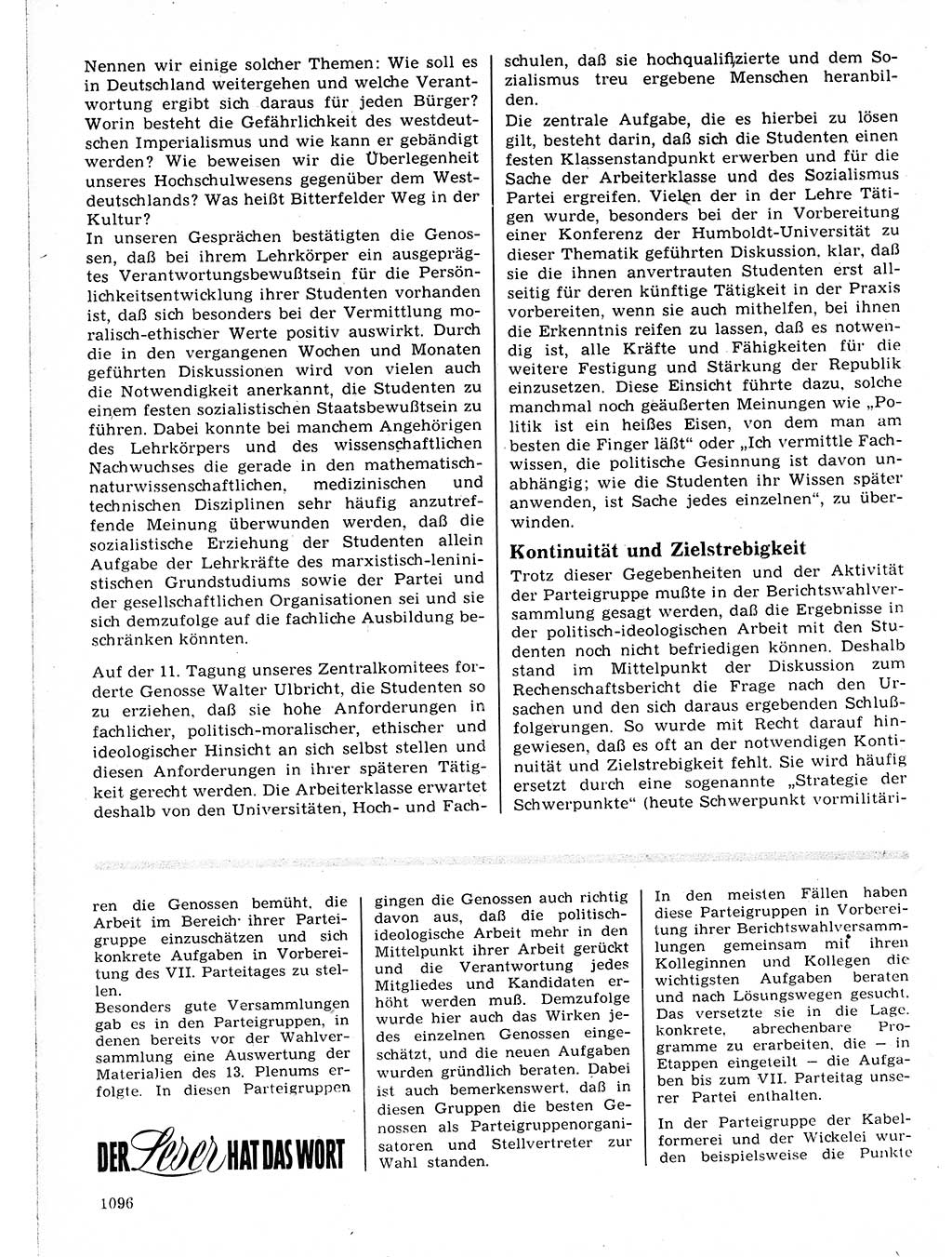 Neuer Weg (NW), Organ des Zentralkomitees (ZK) der SED (Sozialistische Einheitspartei Deutschlands) für Fragen des Parteilebens, 21. Jahrgang [Deutsche Demokratische Republik (DDR)] 1966, Seite 1096 (NW ZK SED DDR 1966, S. 1096)