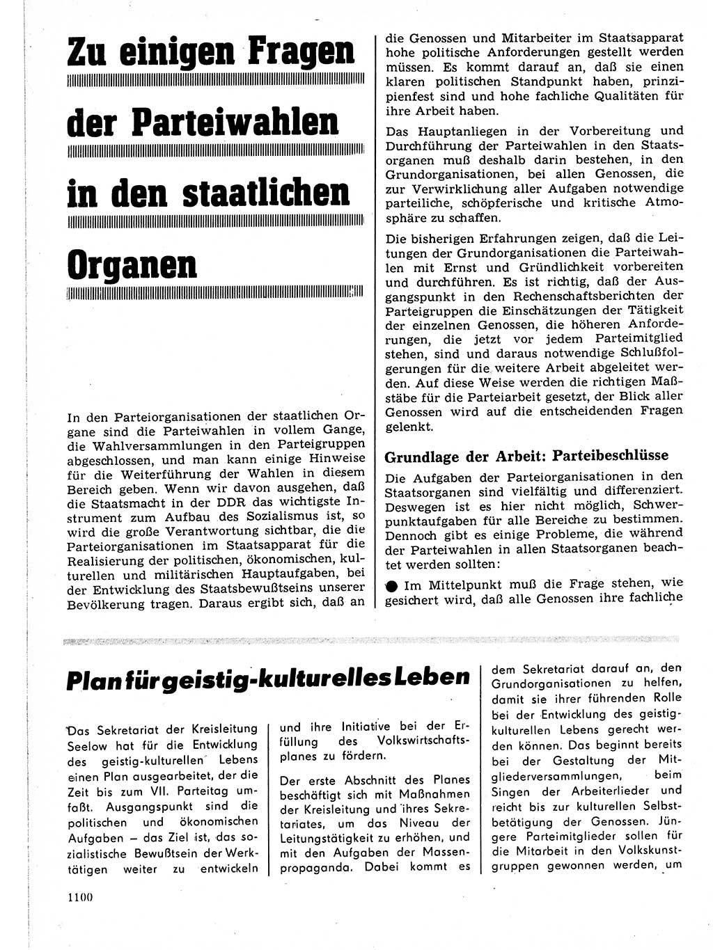 Neuer Weg (NW), Organ des Zentralkomitees (ZK) der SED (Sozialistische Einheitspartei Deutschlands) für Fragen des Parteilebens, 21. Jahrgang [Deutsche Demokratische Republik (DDR)] 1966, Seite 1100 (NW ZK SED DDR 1966, S. 1100)