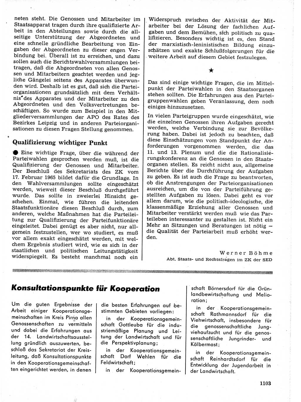 Neuer Weg (NW), Organ des Zentralkomitees (ZK) der SED (Sozialistische Einheitspartei Deutschlands) für Fragen des Parteilebens, 21. Jahrgang [Deutsche Demokratische Republik (DDR)] 1966, Seite 1103 (NW ZK SED DDR 1966, S. 1103)