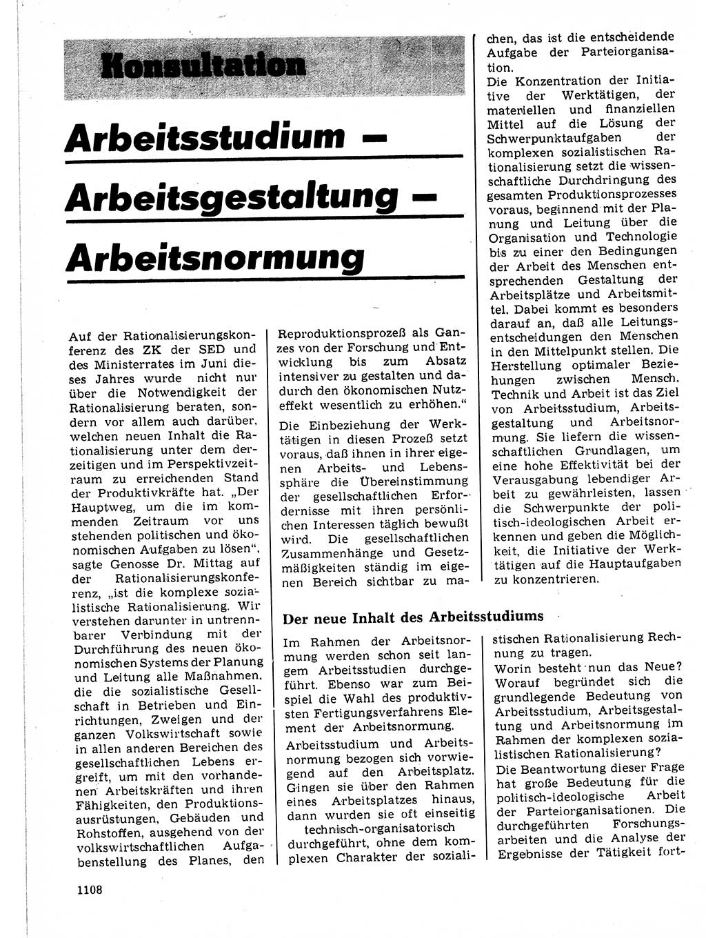 Neuer Weg (NW), Organ des Zentralkomitees (ZK) der SED (Sozialistische Einheitspartei Deutschlands) für Fragen des Parteilebens, 21. Jahrgang [Deutsche Demokratische Republik (DDR)] 1966, Seite 1108 (NW ZK SED DDR 1966, S. 1108)