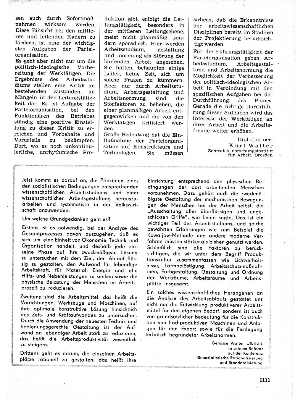 Neuer Weg (NW), Organ des Zentralkomitees (ZK) der SED (Sozialistische Einheitspartei Deutschlands) für Fragen des Parteilebens, 21. Jahrgang [Deutsche Demokratische Republik (DDR)] 1966, Seite 1111 (NW ZK SED DDR 1966, S. 1111)