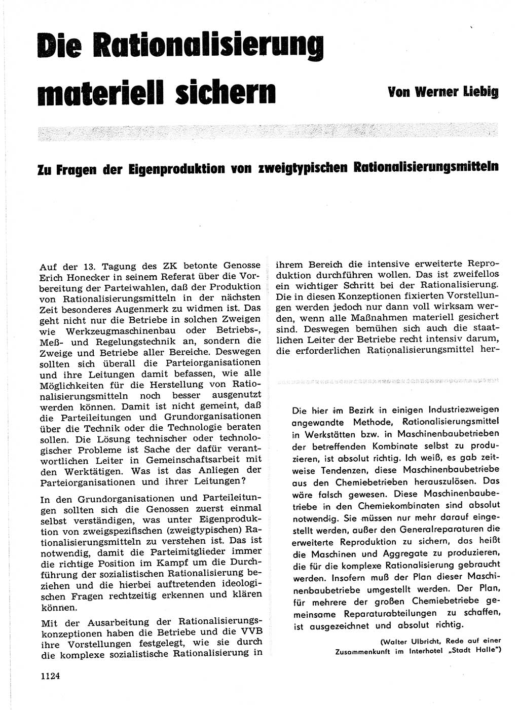 Neuer Weg (NW), Organ des Zentralkomitees (ZK) der SED (Sozialistische Einheitspartei Deutschlands) für Fragen des Parteilebens, 21. Jahrgang [Deutsche Demokratische Republik (DDR)] 1966, Seite 1124 (NW ZK SED DDR 1966, S. 1124)