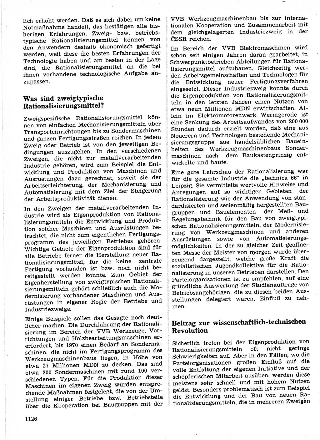 Neuer Weg (NW), Organ des Zentralkomitees (ZK) der SED (Sozialistische Einheitspartei Deutschlands) für Fragen des Parteilebens, 21. Jahrgang [Deutsche Demokratische Republik (DDR)] 1966, Seite 1126 (NW ZK SED DDR 1966, S. 1126)