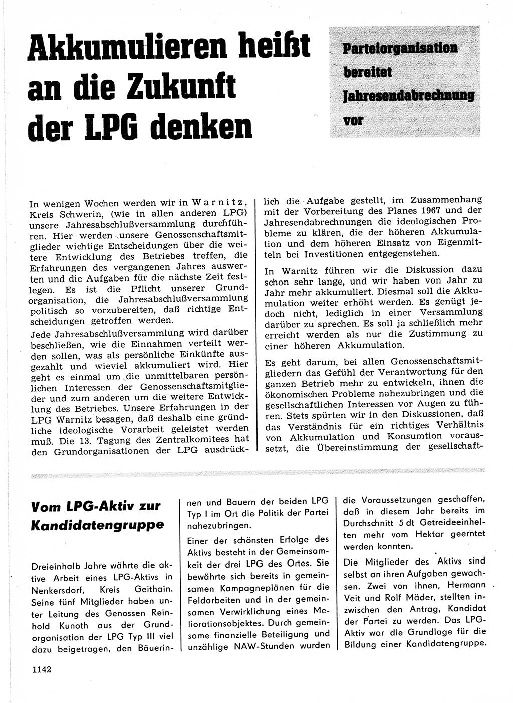 Neuer Weg (NW), Organ des Zentralkomitees (ZK) der SED (Sozialistische Einheitspartei Deutschlands) für Fragen des Parteilebens, 21. Jahrgang [Deutsche Demokratische Republik (DDR)] 1966, Seite 1142 (NW ZK SED DDR 1966, S. 1142)
