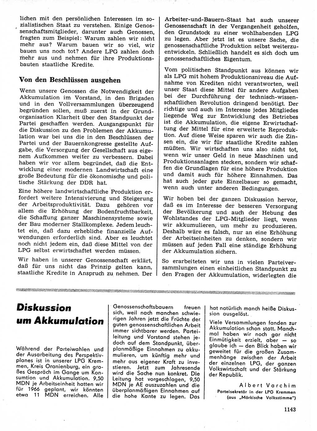 Neuer Weg (NW), Organ des Zentralkomitees (ZK) der SED (Sozialistische Einheitspartei Deutschlands) für Fragen des Parteilebens, 21. Jahrgang [Deutsche Demokratische Republik (DDR)] 1966, Seite 1143 (NW ZK SED DDR 1966, S. 1143)