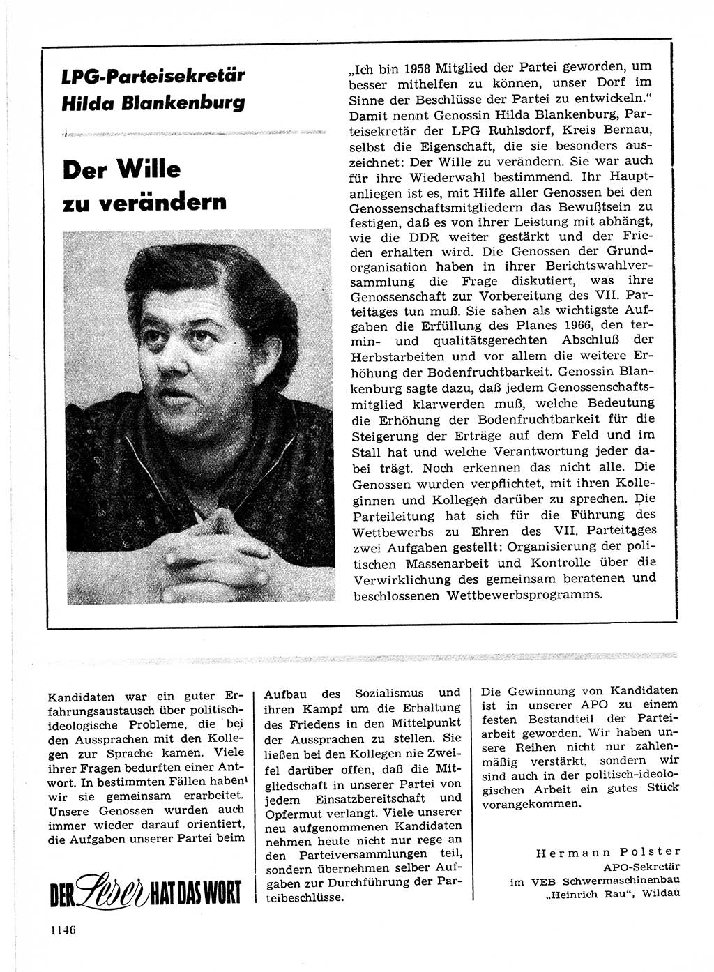 Neuer Weg (NW), Organ des Zentralkomitees (ZK) der SED (Sozialistische Einheitspartei Deutschlands) für Fragen des Parteilebens, 21. Jahrgang [Deutsche Demokratische Republik (DDR)] 1966, Seite 1146 (NW ZK SED DDR 1966, S. 1146)