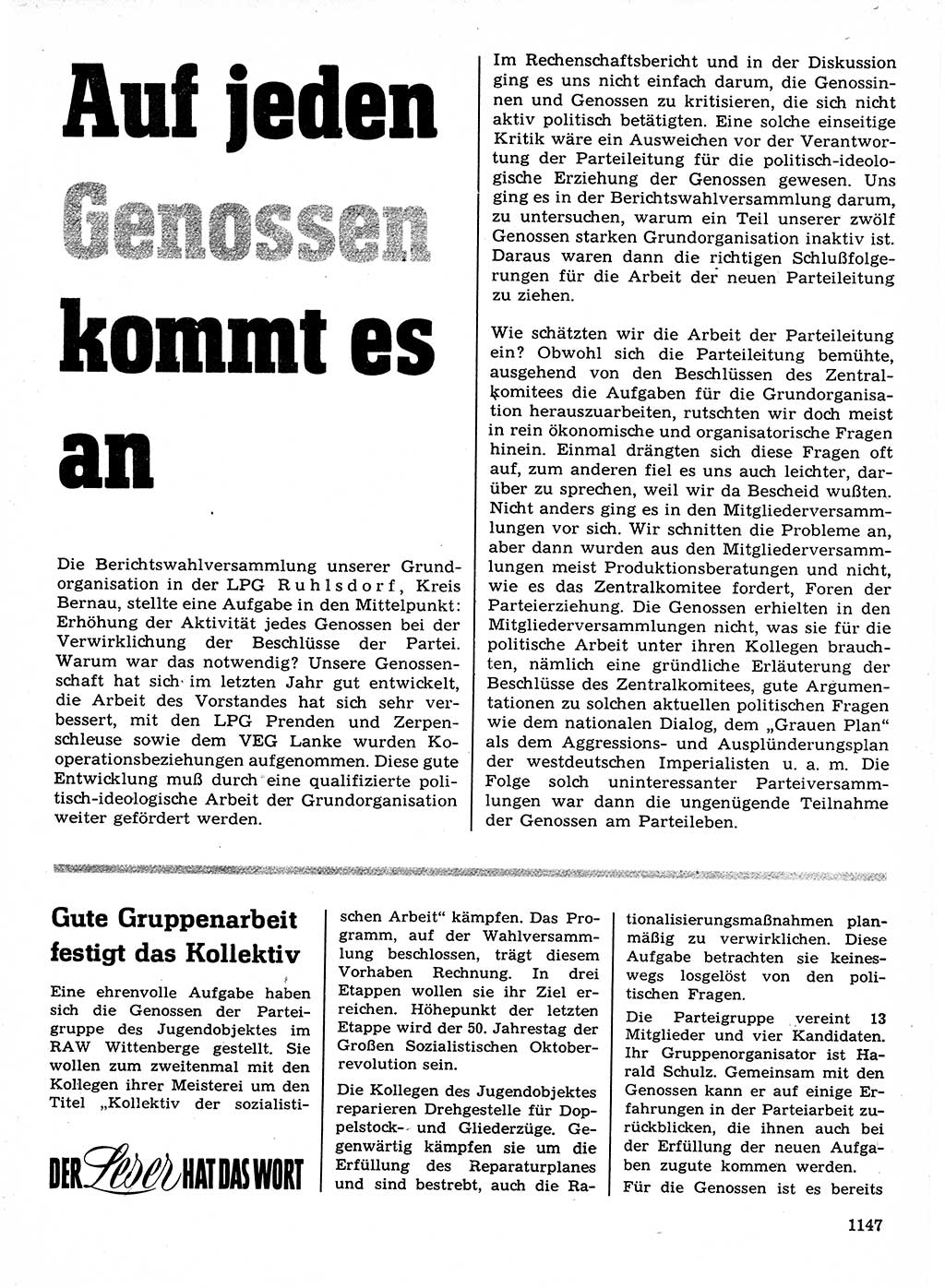 Neuer Weg (NW), Organ des Zentralkomitees (ZK) der SED (Sozialistische Einheitspartei Deutschlands) für Fragen des Parteilebens, 21. Jahrgang [Deutsche Demokratische Republik (DDR)] 1966, Seite 1147 (NW ZK SED DDR 1966, S. 1147)