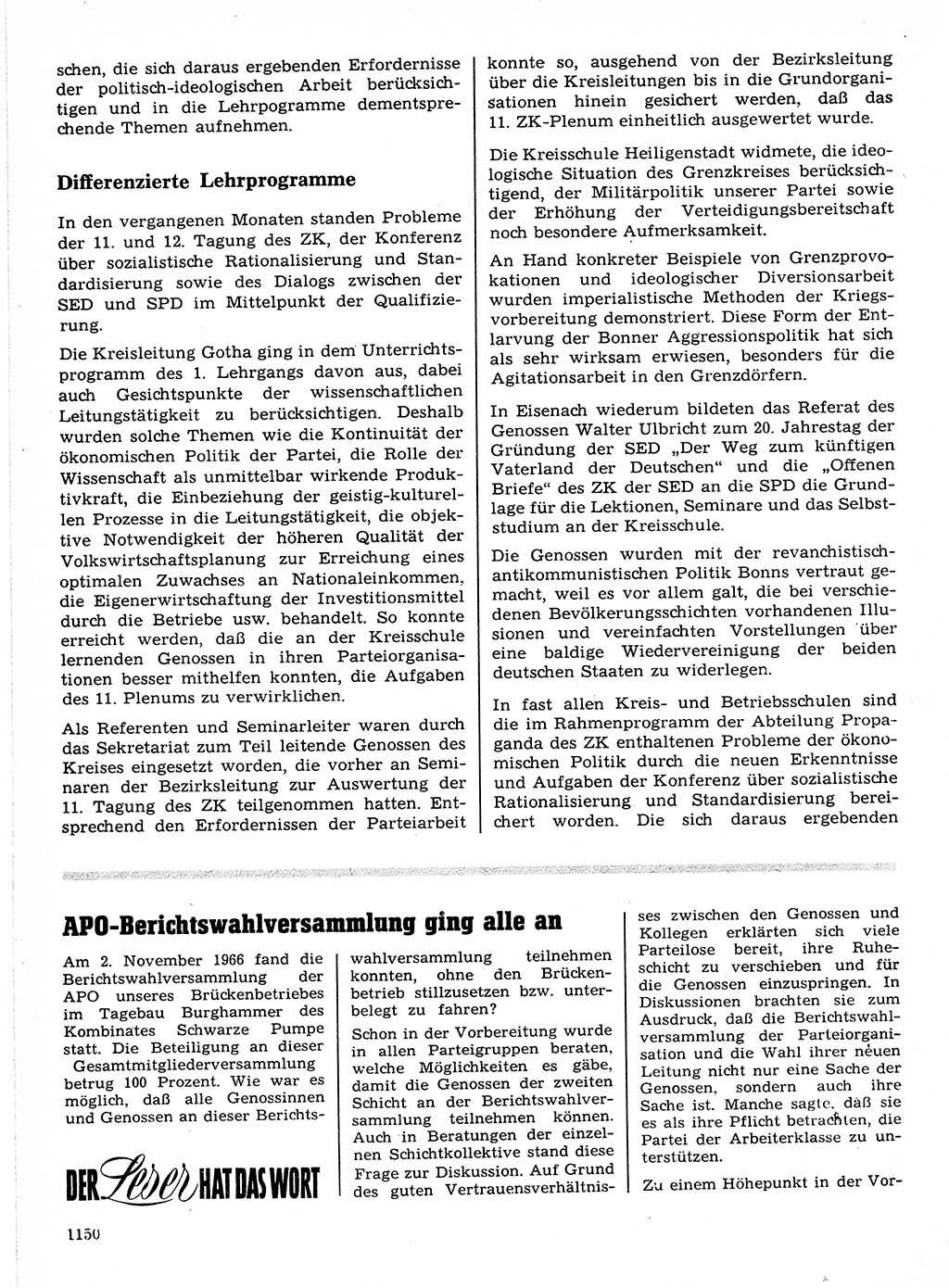 Neuer Weg (NW), Organ des Zentralkomitees (ZK) der SED (Sozialistische Einheitspartei Deutschlands) für Fragen des Parteilebens, 21. Jahrgang [Deutsche Demokratische Republik (DDR)] 1966, Seite 1150 (NW ZK SED DDR 1966, S. 1150)