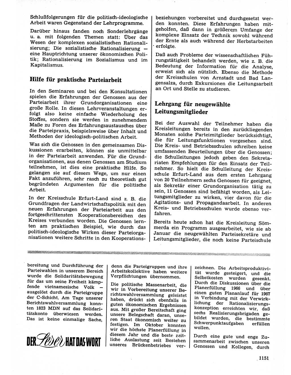 Neuer Weg (NW), Organ des Zentralkomitees (ZK) der SED (Sozialistische Einheitspartei Deutschlands) für Fragen des Parteilebens, 21. Jahrgang [Deutsche Demokratische Republik (DDR)] 1966, Seite 1151 (NW ZK SED DDR 1966, S. 1151)