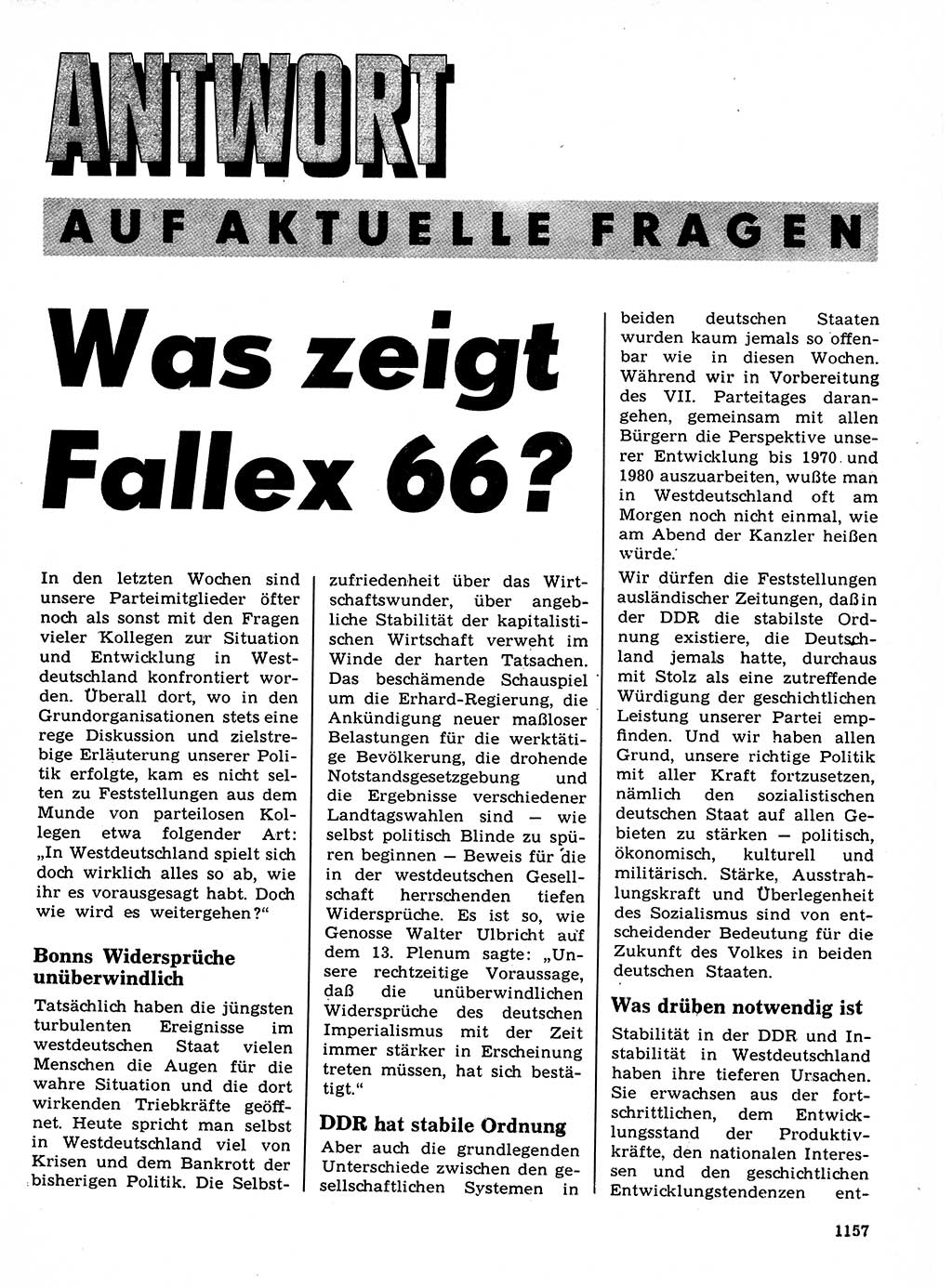 Neuer Weg (NW), Organ des Zentralkomitees (ZK) der SED (Sozialistische Einheitspartei Deutschlands) für Fragen des Parteilebens, 21. Jahrgang [Deutsche Demokratische Republik (DDR)] 1966, Seite 1157 (NW ZK SED DDR 1966, S. 1157)