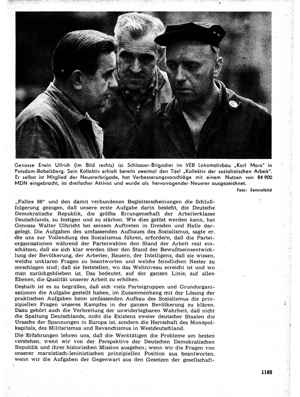 Neuer Weg (NW), Organ des Zentralkomitees (ZK) der SED (Sozialistische Einheitspartei Deutschlands) fÃ¼r Fragen des Parteilebens, 21. Jahrgang [Deutsche Demokratische Republik (DDR)] 1966, Seite 1163 (NW ZK SED DDR 1966, S. 1163)