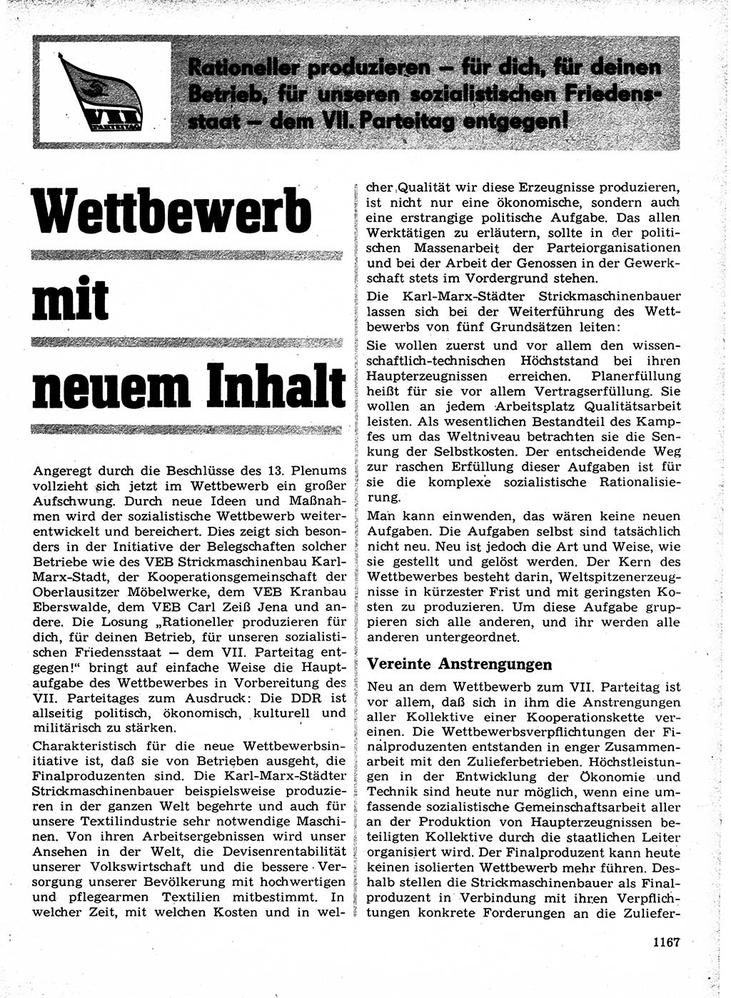 Neuer Weg (NW), Organ des Zentralkomitees (ZK) der SED (Sozialistische Einheitspartei Deutschlands) für Fragen des Parteilebens, 21. Jahrgang [Deutsche Demokratische Republik (DDR)] 1966, Seite 1167 (NW ZK SED DDR 1966, S. 1167)