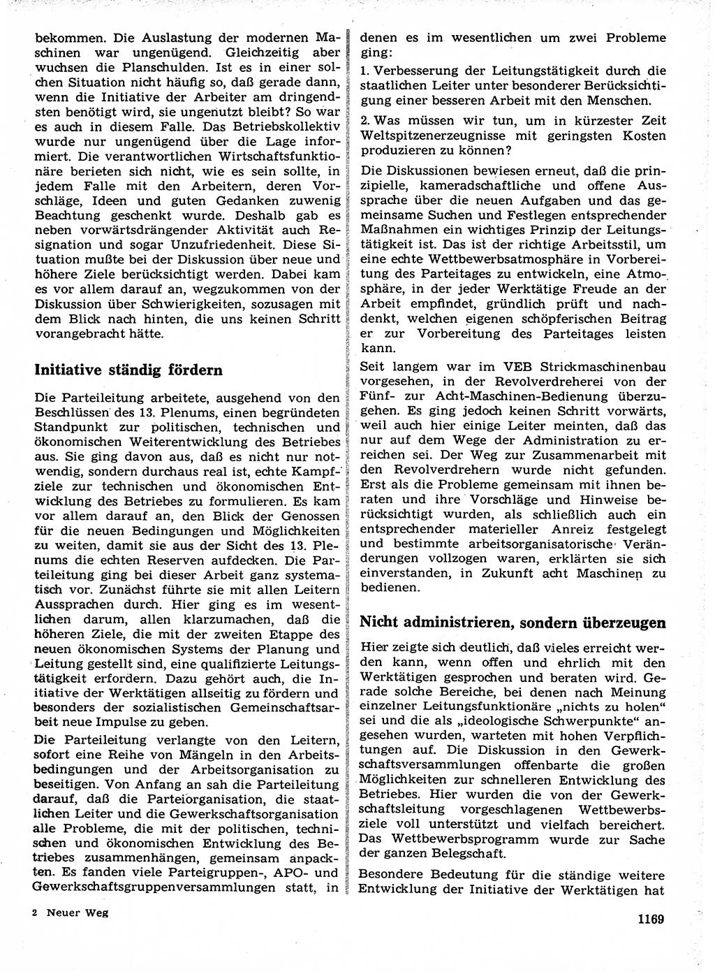 Neuer Weg (NW), Organ des Zentralkomitees (ZK) der SED (Sozialistische Einheitspartei Deutschlands) für Fragen des Parteilebens, 21. Jahrgang [Deutsche Demokratische Republik (DDR)] 1966, Seite 1169 (NW ZK SED DDR 1966, S. 1169)