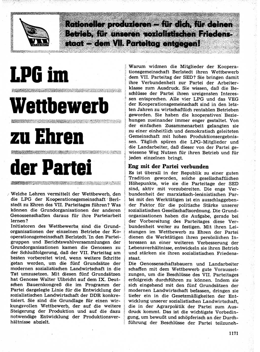 Neuer Weg (NW), Organ des Zentralkomitees (ZK) der SED (Sozialistische Einheitspartei Deutschlands) für Fragen des Parteilebens, 21. Jahrgang [Deutsche Demokratische Republik (DDR)] 1966, Seite 1171 (NW ZK SED DDR 1966, S. 1171)