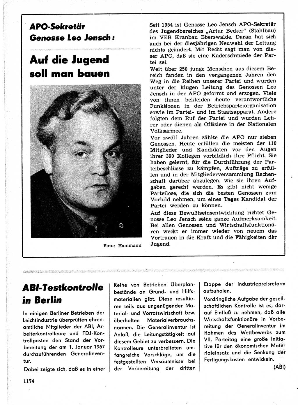 Neuer Weg (NW), Organ des Zentralkomitees (ZK) der SED (Sozialistische Einheitspartei Deutschlands) für Fragen des Parteilebens, 21. Jahrgang [Deutsche Demokratische Republik (DDR)] 1966, Seite 1174 (NW ZK SED DDR 1966, S. 1174)