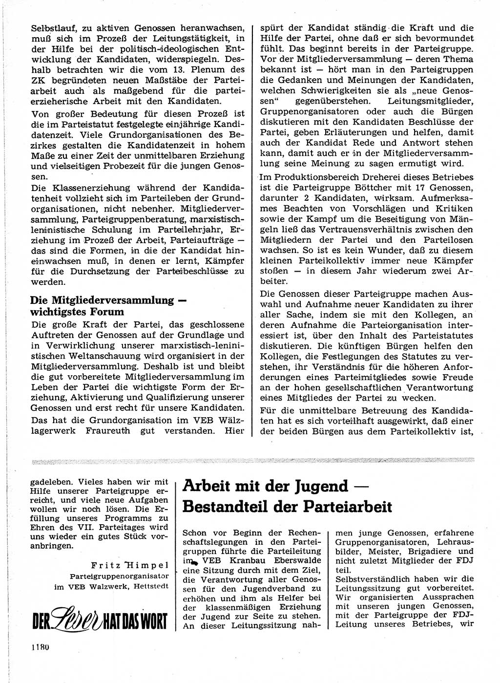 Neuer Weg (NW), Organ des Zentralkomitees (ZK) der SED (Sozialistische Einheitspartei Deutschlands) für Fragen des Parteilebens, 21. Jahrgang [Deutsche Demokratische Republik (DDR)] 1966, Seite 1180 (NW ZK SED DDR 1966, S. 1180)