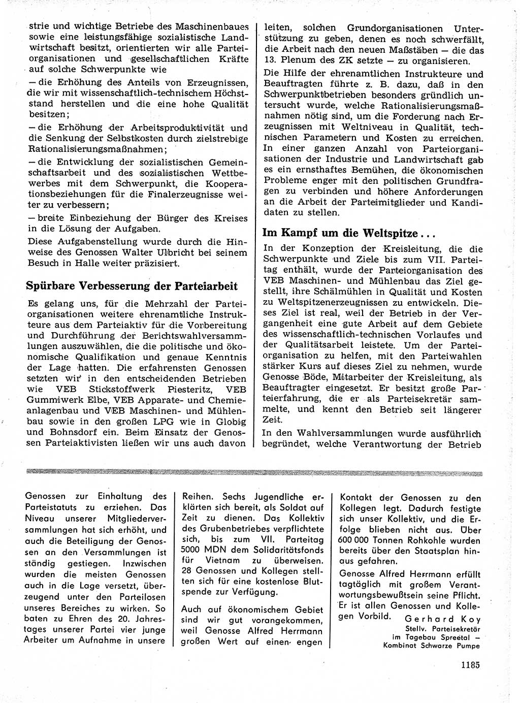 Neuer Weg (NW), Organ des Zentralkomitees (ZK) der SED (Sozialistische Einheitspartei Deutschlands) für Fragen des Parteilebens, 21. Jahrgang [Deutsche Demokratische Republik (DDR)] 1966, Seite 1185 (NW ZK SED DDR 1966, S. 1185)