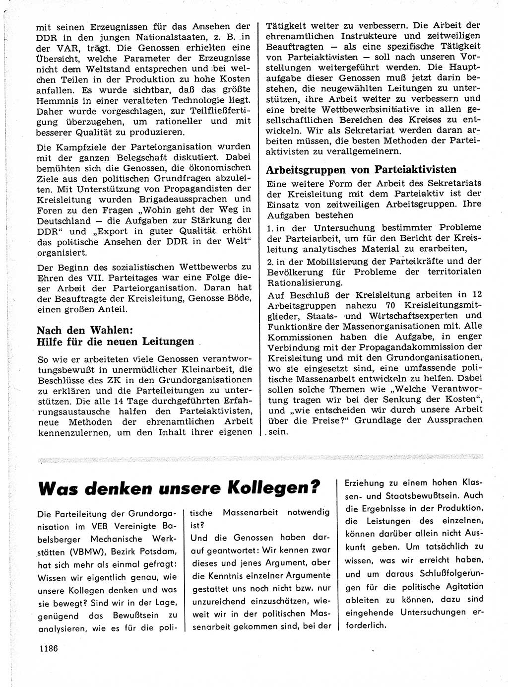 Neuer Weg (NW), Organ des Zentralkomitees (ZK) der SED (Sozialistische Einheitspartei Deutschlands) für Fragen des Parteilebens, 21. Jahrgang [Deutsche Demokratische Republik (DDR)] 1966, Seite 1186 (NW ZK SED DDR 1966, S. 1186)