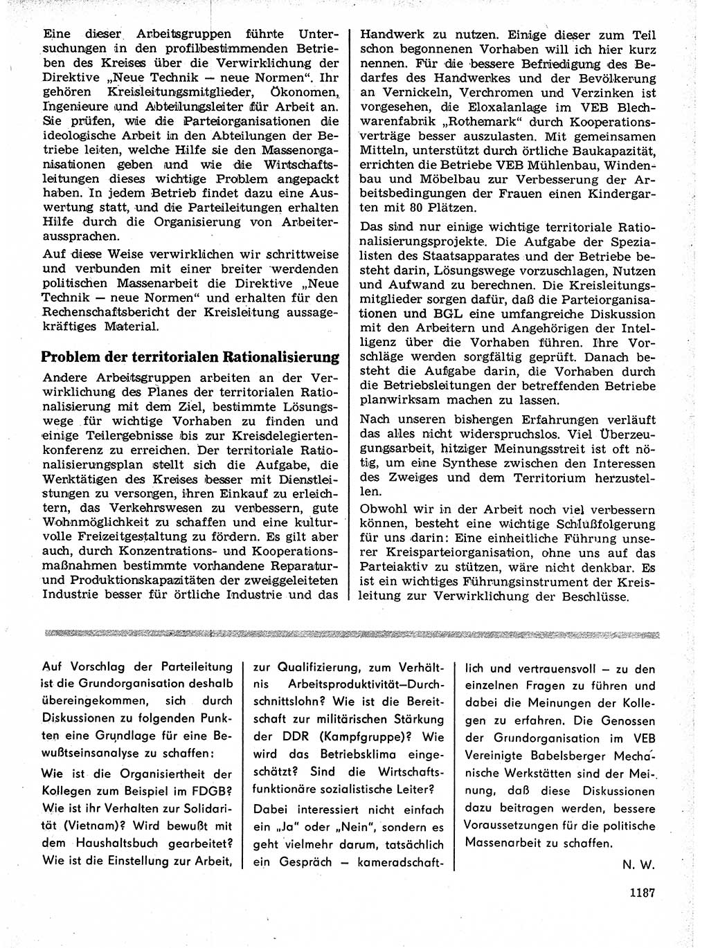 Neuer Weg (NW), Organ des Zentralkomitees (ZK) der SED (Sozialistische Einheitspartei Deutschlands) für Fragen des Parteilebens, 21. Jahrgang [Deutsche Demokratische Republik (DDR)] 1966, Seite 1187 (NW ZK SED DDR 1966, S. 1187)