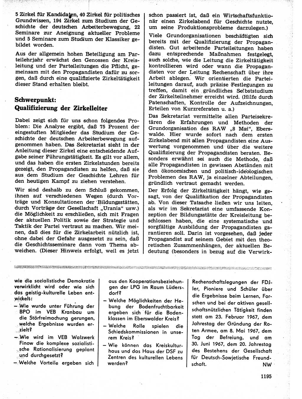 Neuer Weg (NW), Organ des Zentralkomitees (ZK) der SED (Sozialistische Einheitspartei Deutschlands) für Fragen des Parteilebens, 21. Jahrgang [Deutsche Demokratische Republik (DDR)] 1966, Seite 1195 (NW ZK SED DDR 1966, S. 1195)