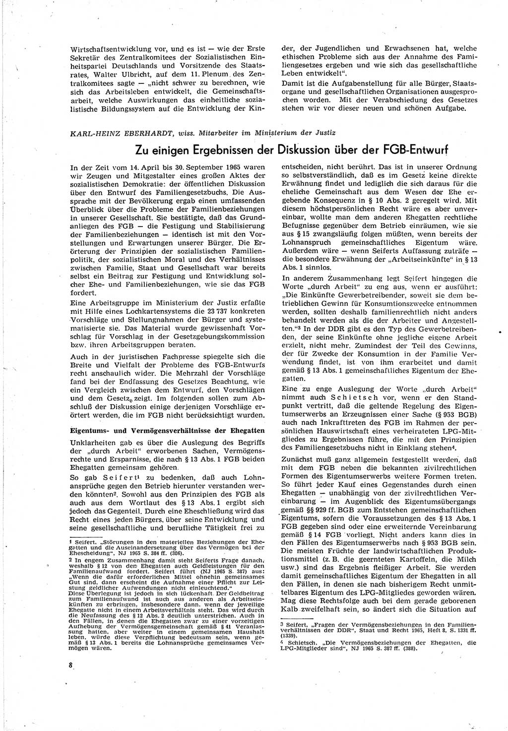 Neue Justiz (NJ), Zeitschrift für Recht und Rechtswissenschaft [Deutsche Demokratische Republik (DDR)], 20. Jahrgang 1966, Seite 8 (NJ DDR 1966, S. 8)