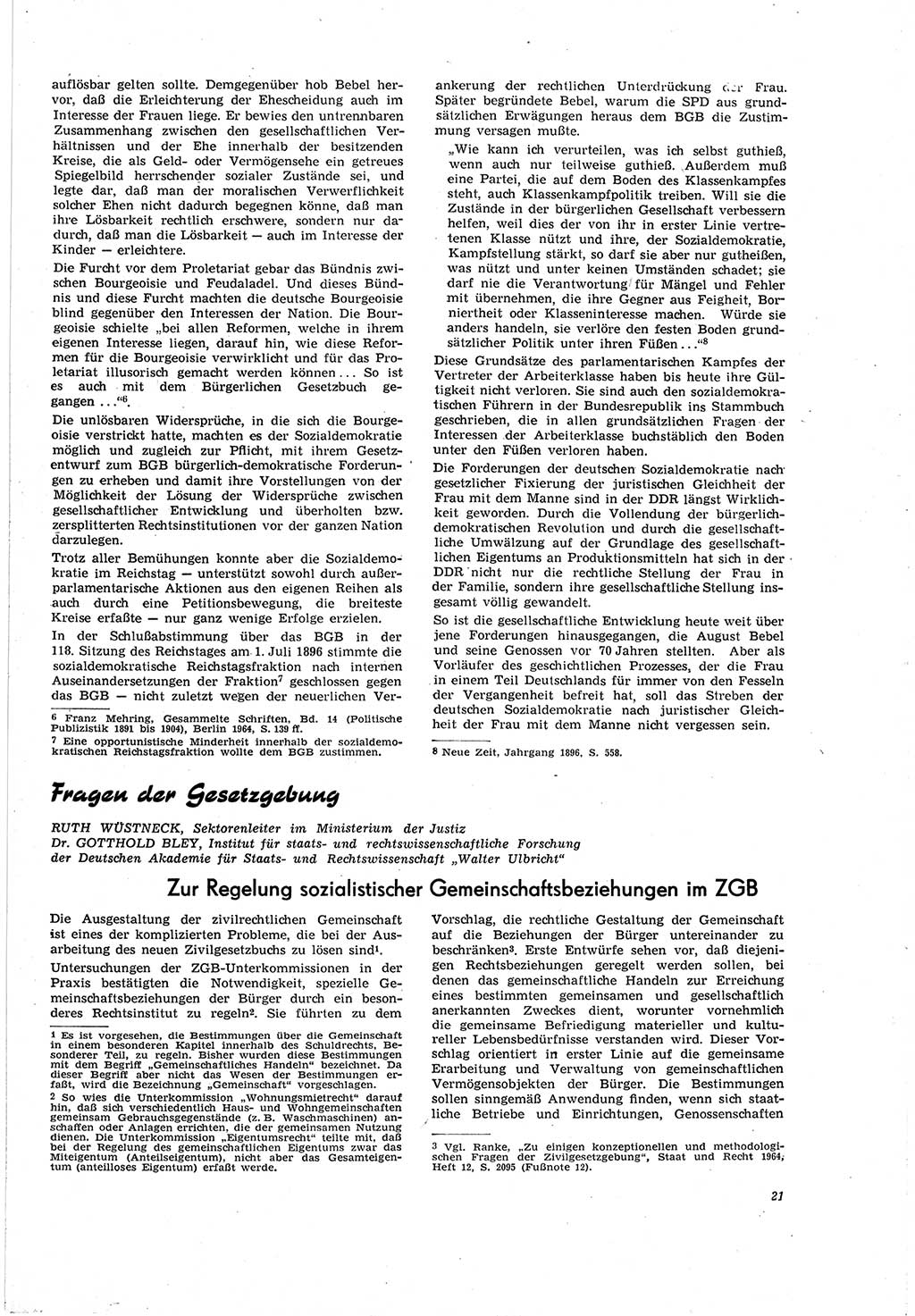 Neue Justiz (NJ), Zeitschrift für Recht und Rechtswissenschaft [Deutsche Demokratische Republik (DDR)], 20. Jahrgang 1966, Seite 21 (NJ DDR 1966, S. 21)