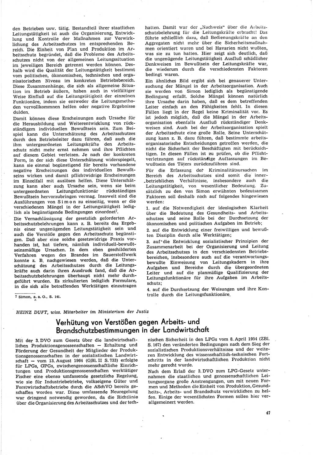 Neue Justiz (NJ), Zeitschrift für Recht und Rechtswissenschaft [Deutsche Demokratische Republik (DDR)], 20. Jahrgang 1966, Seite 47 (NJ DDR 1966, S. 47)