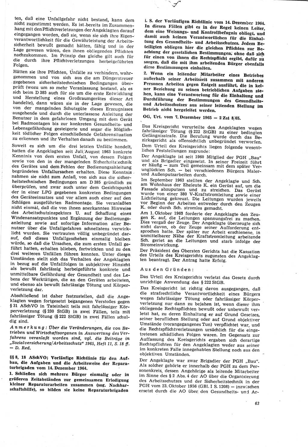 Neue Justiz (NJ), Zeitschrift für Recht und Rechtswissenschaft [Deutsche Demokratische Republik (DDR)], 20. Jahrgang 1966, Seite 63 (NJ DDR 1966, S. 63)