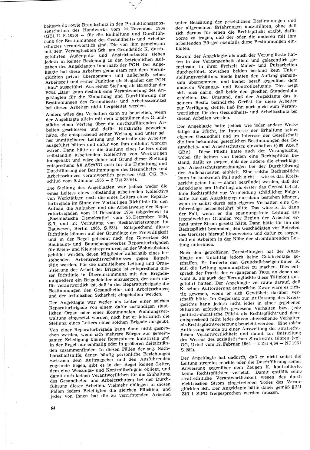 Neue Justiz (NJ), Zeitschrift für Recht und Rechtswissenschaft [Deutsche Demokratische Republik (DDR)], 20. Jahrgang 1966, Seite 64 (NJ DDR 1966, S. 64)