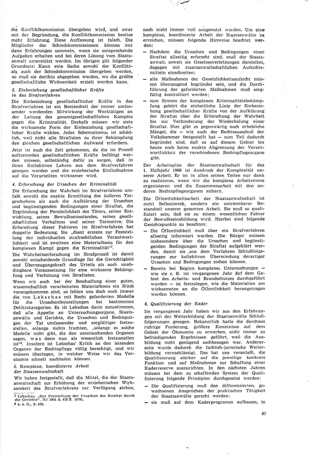 Neue Justiz (NJ), Zeitschrift für Recht und Rechtswissenschaft [Deutsche Demokratische Republik (DDR)], 20. Jahrgang 1966, Seite 67 (NJ DDR 1966, S. 67)