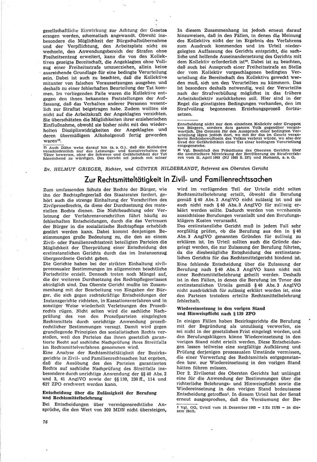 Neue Justiz (NJ), Zeitschrift für Recht und Rechtswissenschaft [Deutsche Demokratische Republik (DDR)], 20. Jahrgang 1966, Seite 76 (NJ DDR 1966, S. 76)