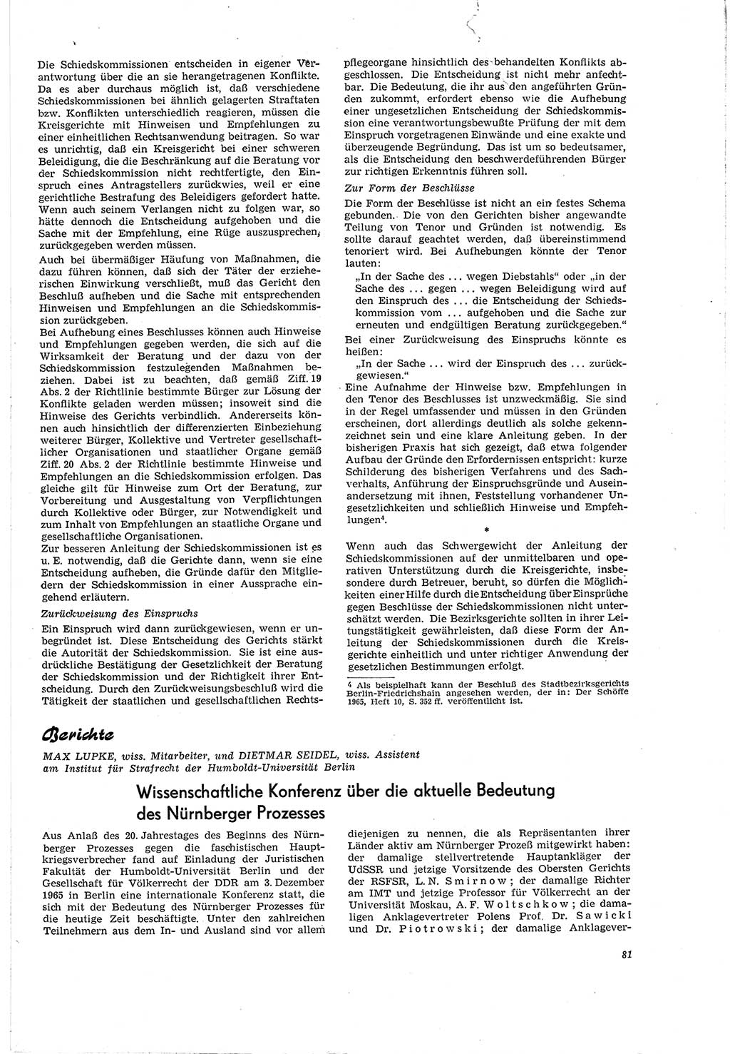 Neue Justiz (NJ), Zeitschrift für Recht und Rechtswissenschaft [Deutsche Demokratische Republik (DDR)], 20. Jahrgang 1966, Seite 81 (NJ DDR 1966, S. 81)