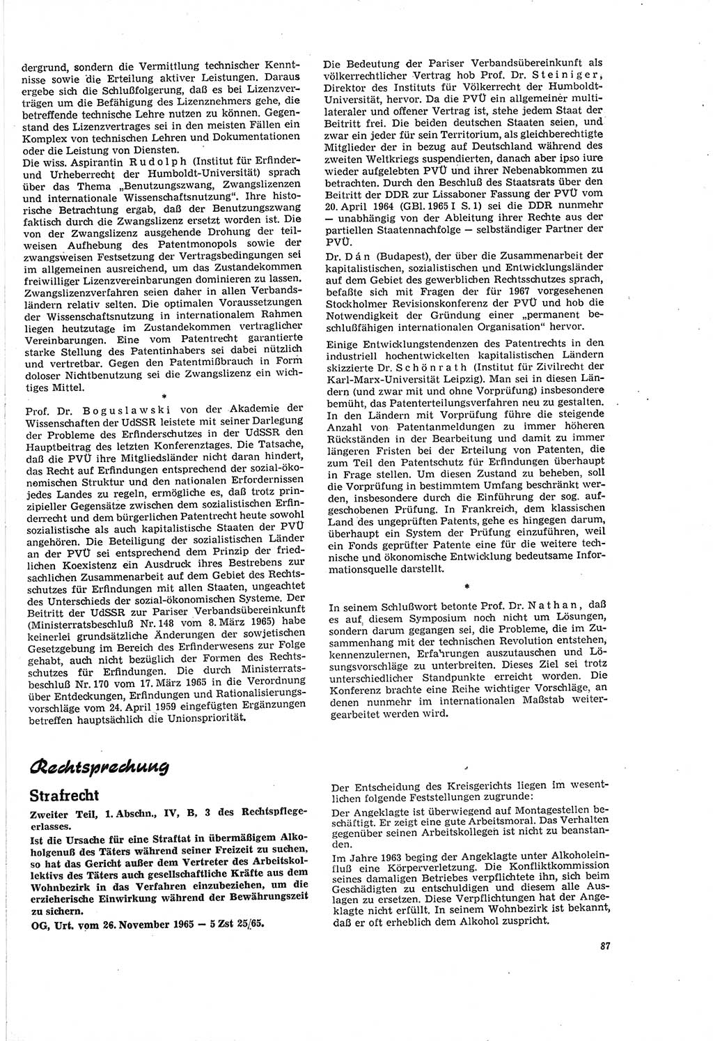 Neue Justiz (NJ), Zeitschrift für Recht und Rechtswissenschaft [Deutsche Demokratische Republik (DDR)], 20. Jahrgang 1966, Seite 87 (NJ DDR 1966, S. 87)