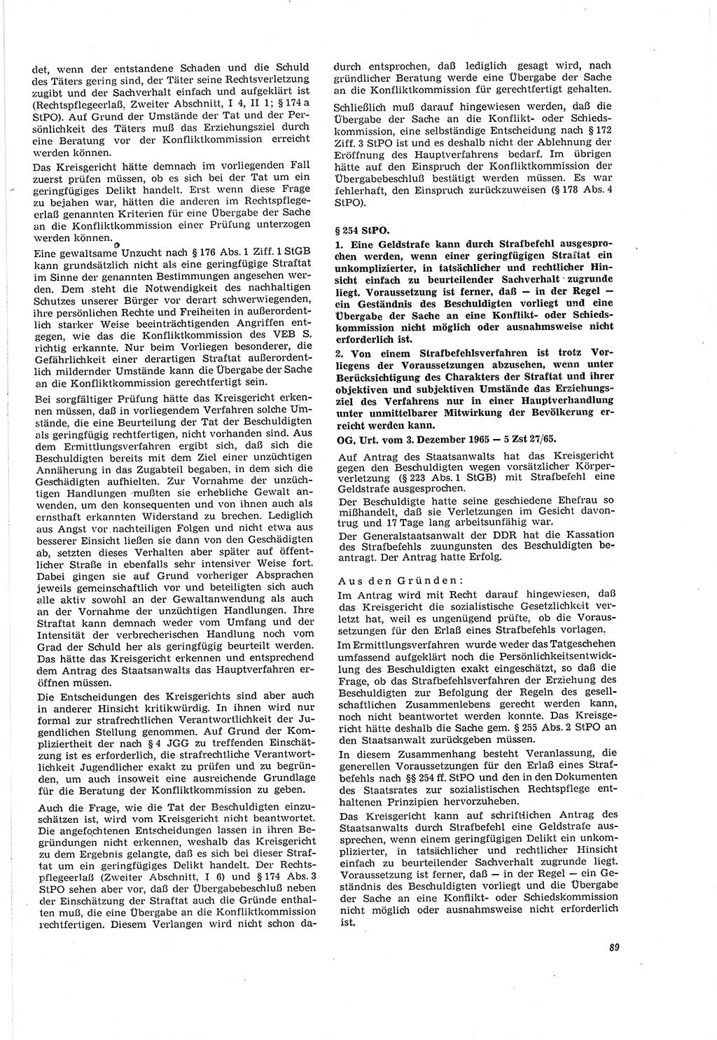 Neue Justiz (NJ), Zeitschrift für Recht und Rechtswissenschaft [Deutsche Demokratische Republik (DDR)], 20. Jahrgang 1966, Seite 89 (NJ DDR 1966, S. 89)