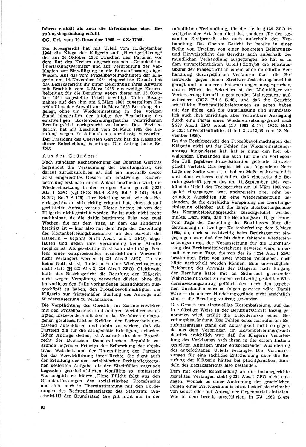 Neue Justiz (NJ), Zeitschrift für Recht und Rechtswissenschaft [Deutsche Demokratische Republik (DDR)], 20. Jahrgang 1966, Seite 92 (NJ DDR 1966, S. 92)