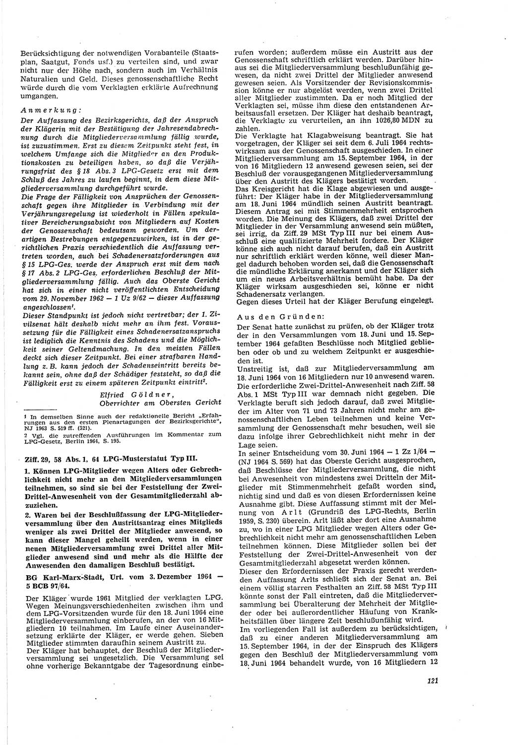 Neue Justiz (NJ), Zeitschrift für Recht und Rechtswissenschaft [Deutsche Demokratische Republik (DDR)], 20. Jahrgang 1966, Seite 121 (NJ DDR 1966, S. 121)