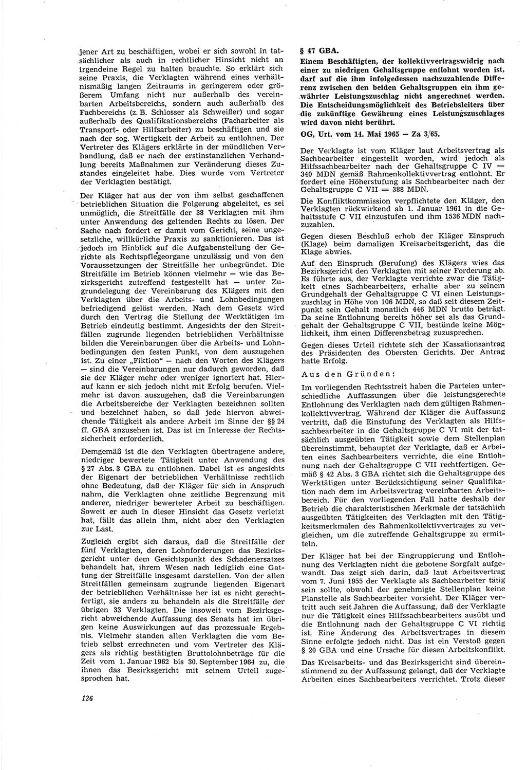 Neue Justiz (NJ), Zeitschrift für Recht und Rechtswissenschaft [Deutsche Demokratische Republik (DDR)], 20. Jahrgang 1966, Seite 126 (NJ DDR 1966, S. 126)
