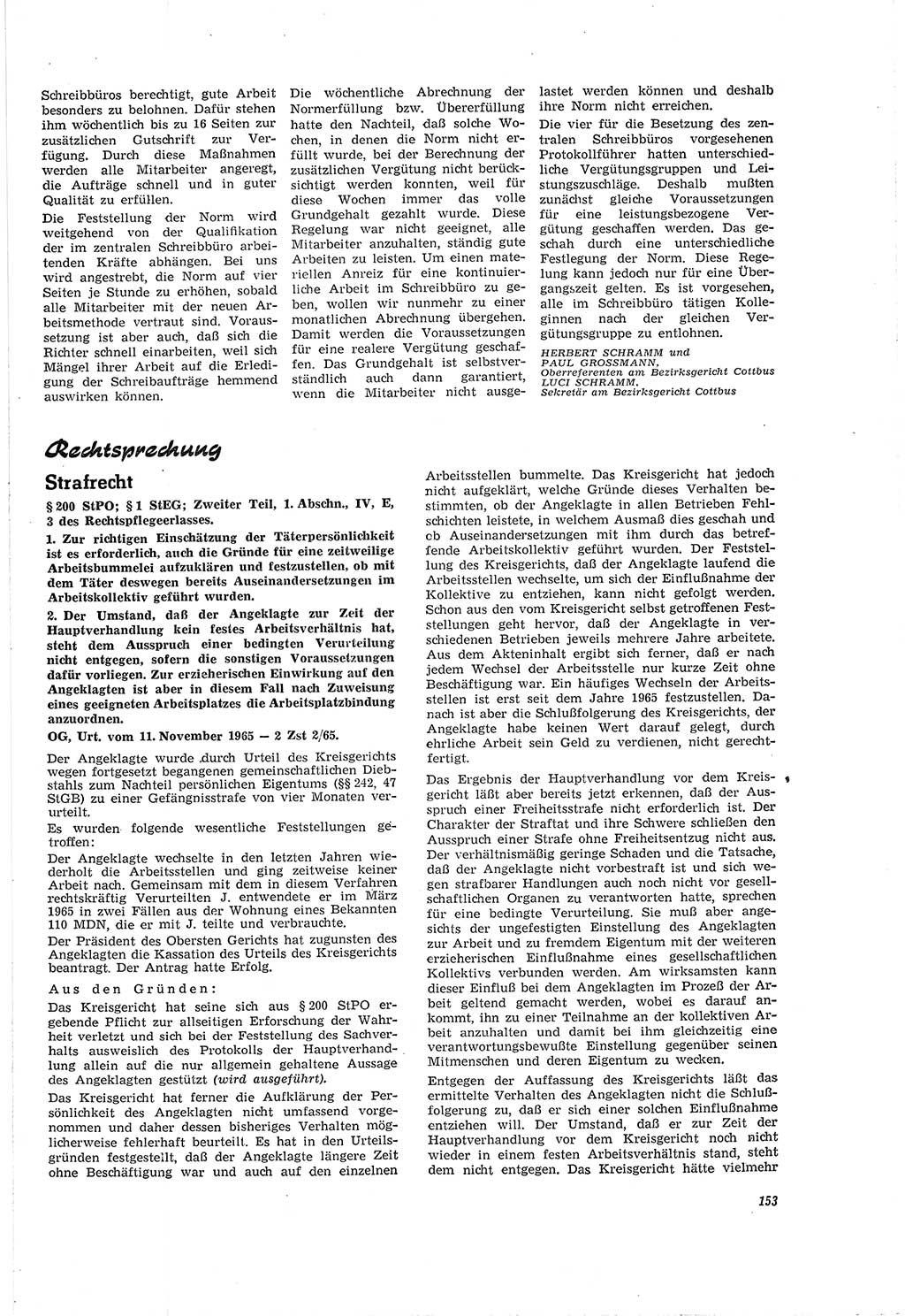 Neue Justiz (NJ), Zeitschrift für Recht und Rechtswissenschaft [Deutsche Demokratische Republik (DDR)], 20. Jahrgang 1966, Seite 153 (NJ DDR 1966, S. 153)