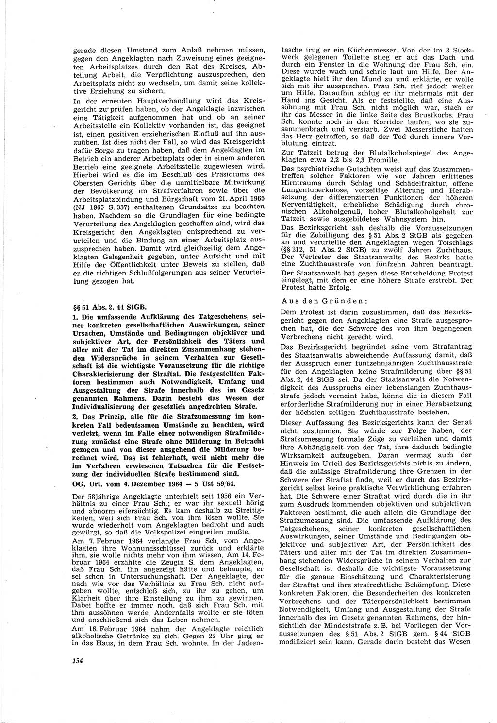 Neue Justiz (NJ), Zeitschrift für Recht und Rechtswissenschaft [Deutsche Demokratische Republik (DDR)], 20. Jahrgang 1966, Seite 154 (NJ DDR 1966, S. 154)