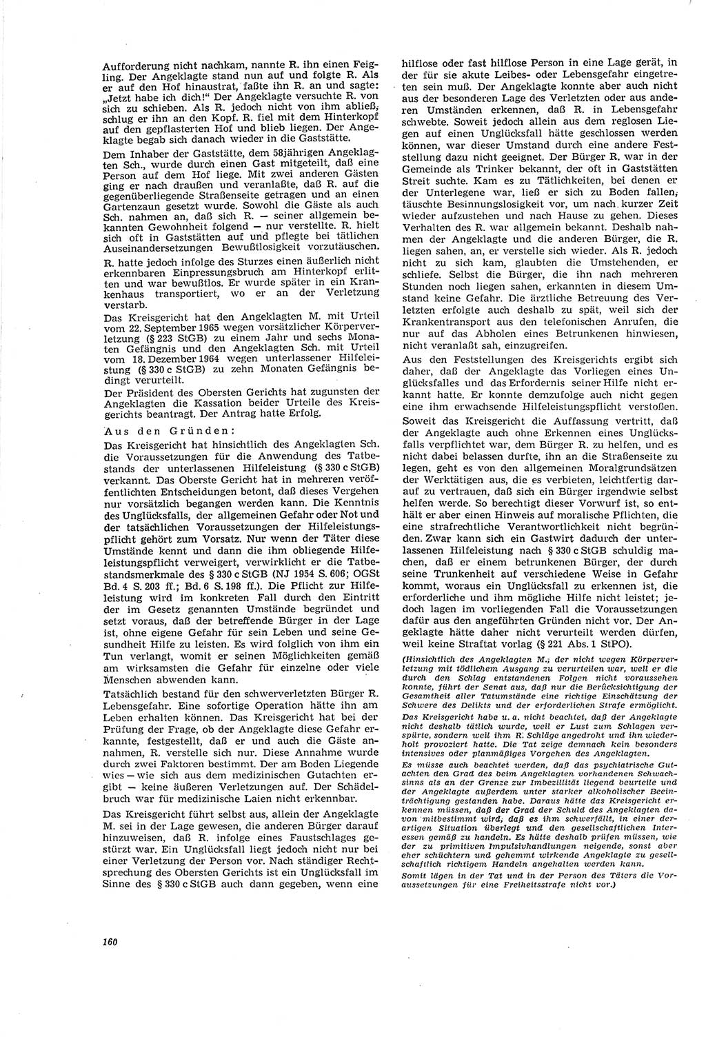Neue Justiz (NJ), Zeitschrift für Recht und Rechtswissenschaft [Deutsche Demokratische Republik (DDR)], 20. Jahrgang 1966, Seite 160 (NJ DDR 1966, S. 160)