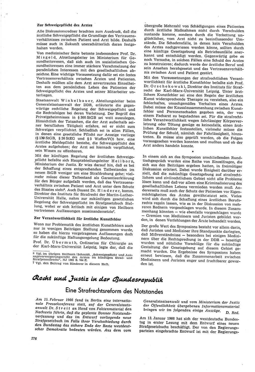 Neue Justiz (NJ), Zeitschrift für Recht und Rechtswissenschaft [Deutsche Demokratische Republik (DDR)], 20. Jahrgang 1966, Seite 176 (NJ DDR 1966, S. 176)
