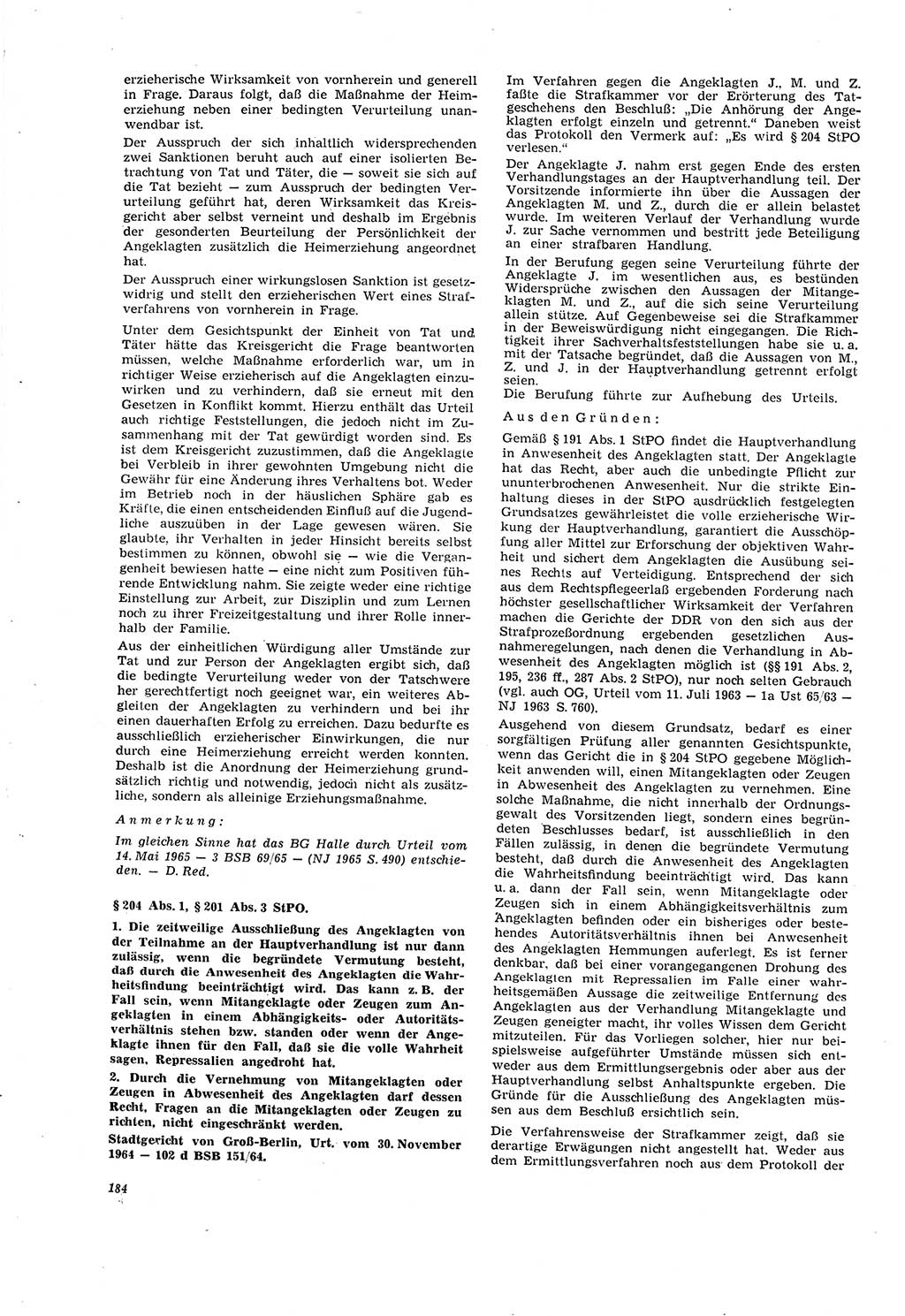 Neue Justiz (NJ), Zeitschrift für Recht und Rechtswissenschaft [Deutsche Demokratische Republik (DDR)], 20. Jahrgang 1966, Seite 184 (NJ DDR 1966, S. 184)