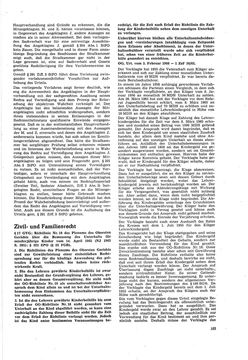 Neue Justiz (NJ), Zeitschrift für Recht und Rechtswissenschaft [Deutsche Demokratische Republik (DDR)], 20. Jahrgang 1966, Seite 185 (NJ DDR 1966, S. 185)