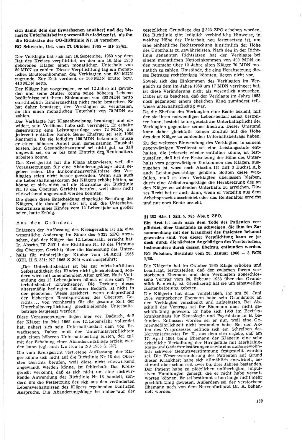 Neue Justiz (NJ), Zeitschrift für Recht und Rechtswissenschaft [Deutsche Demokratische Republik (DDR)], 20. Jahrgang 1966, Seite 189 (NJ DDR 1966, S. 189)