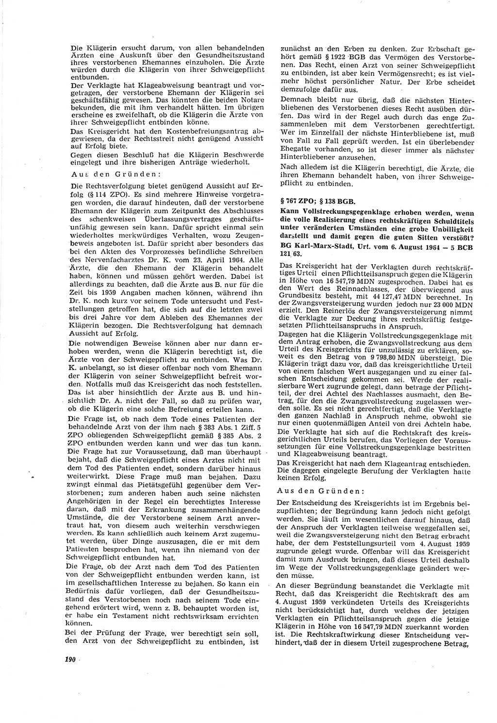 Neue Justiz (NJ), Zeitschrift für Recht und Rechtswissenschaft [Deutsche Demokratische Republik (DDR)], 20. Jahrgang 1966, Seite 190 (NJ DDR 1966, S. 190)