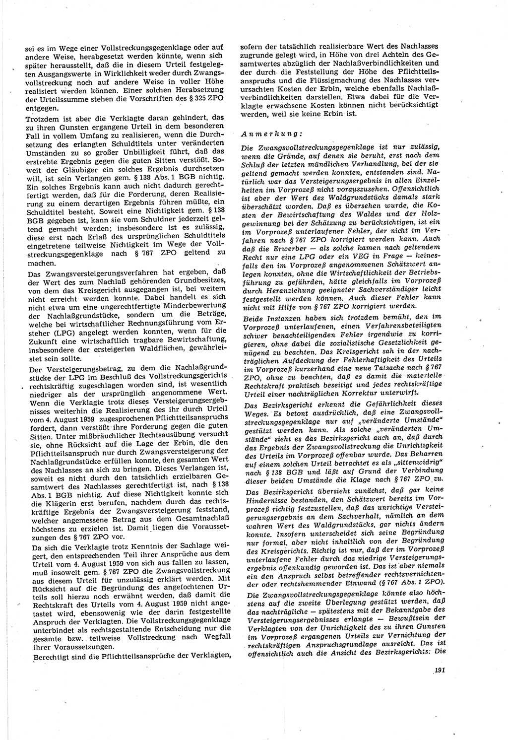 Neue Justiz (NJ), Zeitschrift für Recht und Rechtswissenschaft [Deutsche Demokratische Republik (DDR)], 20. Jahrgang 1966, Seite 191 (NJ DDR 1966, S. 191)