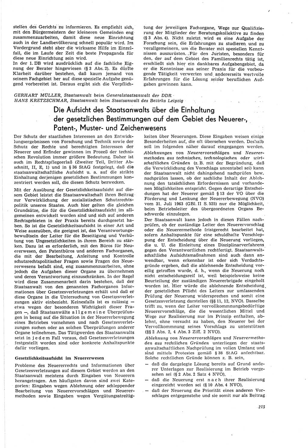 Neue Justiz (NJ), Zeitschrift für Recht und Rechtswissenschaft [Deutsche Demokratische Republik (DDR)], 20. Jahrgang 1966, Seite 215 (NJ DDR 1966, S. 215)
