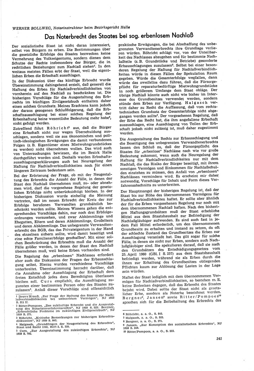 Neue Justiz (NJ), Zeitschrift für Recht und Rechtswissenschaft [Deutsche Demokratische Republik (DDR)], 20. Jahrgang 1966, Seite 241 (NJ DDR 1966, S. 241)