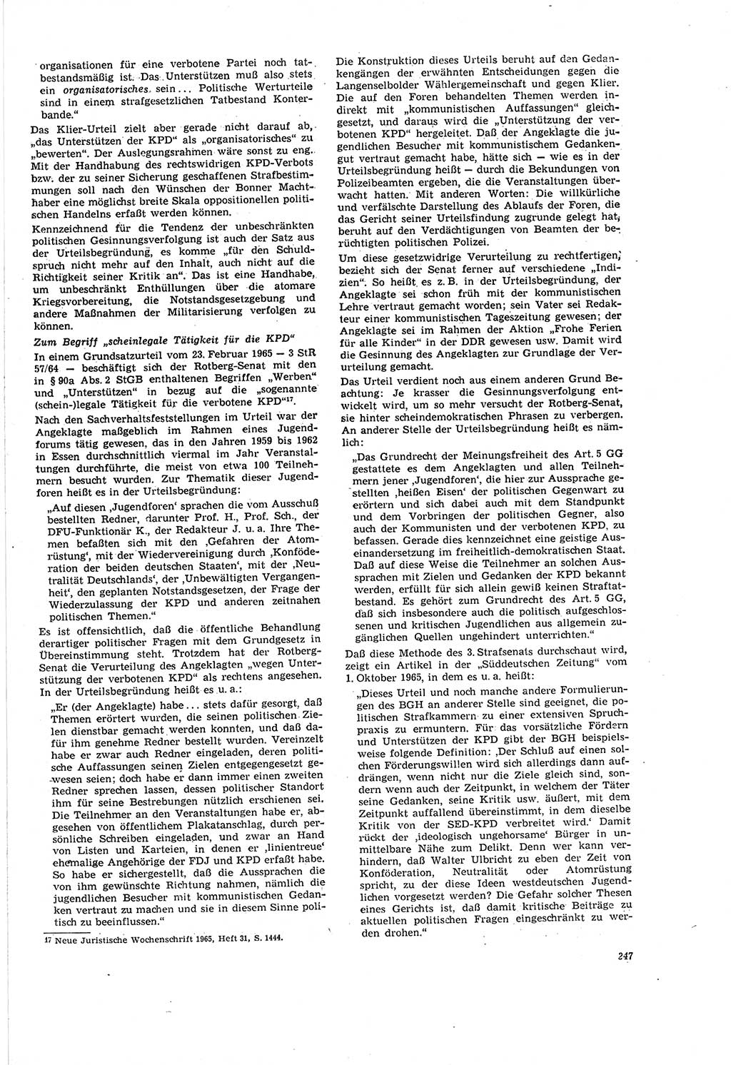 Neue Justiz (NJ), Zeitschrift für Recht und Rechtswissenschaft [Deutsche Demokratische Republik (DDR)], 20. Jahrgang 1966, Seite 247 (NJ DDR 1966, S. 247)